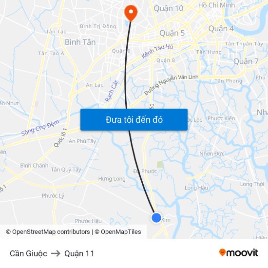 Cần Giuộc to Quận 11 map