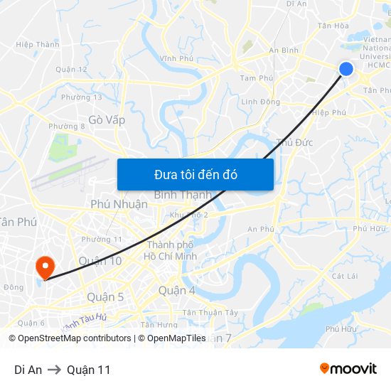Di An to Quận 11 map