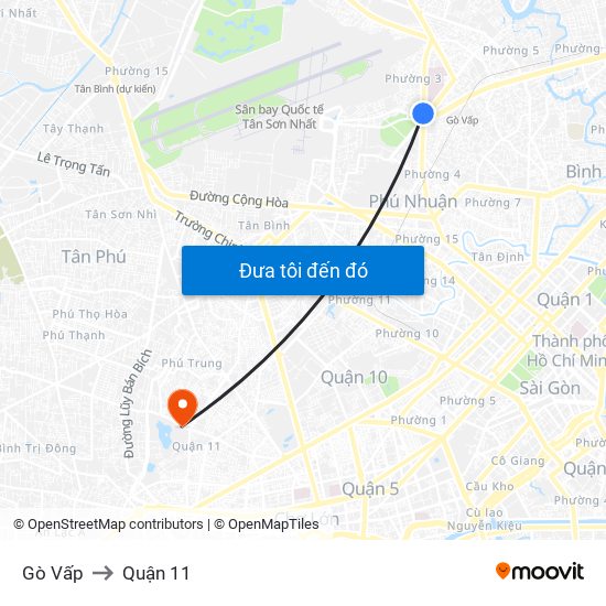 Gò Vấp to Quận 11 map