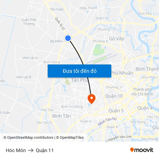 Hóc Môn to Quận 11 map