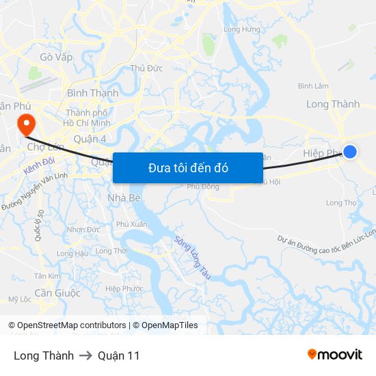 Long Thành to Quận 11 map