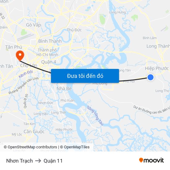 Nhơn Trạch to Quận 11 map