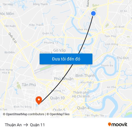 Thuận An to Quận 11 map