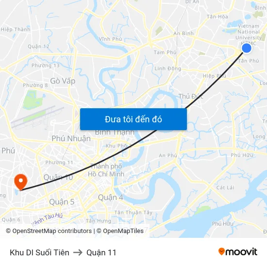 Khu Dl Suối Tiên to Quận 11 map