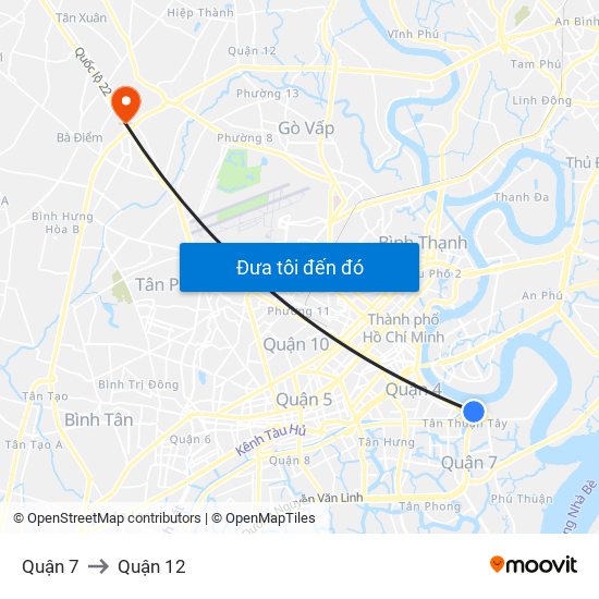 Quận 7 to Quận 12 map