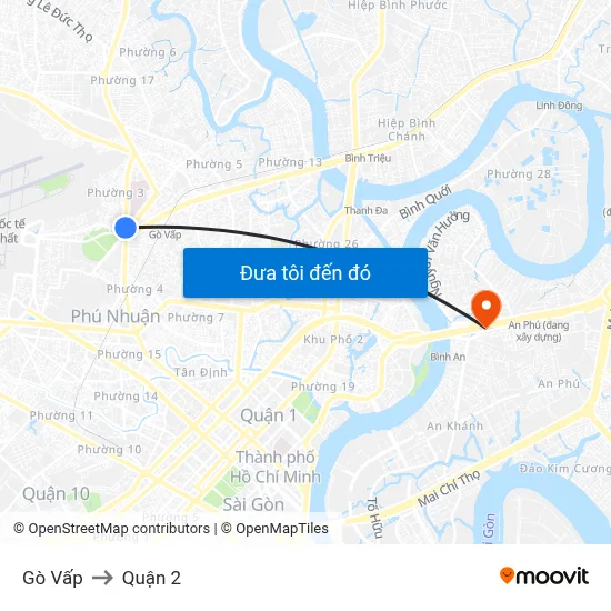 Gò Vấp to Quận 2 map
