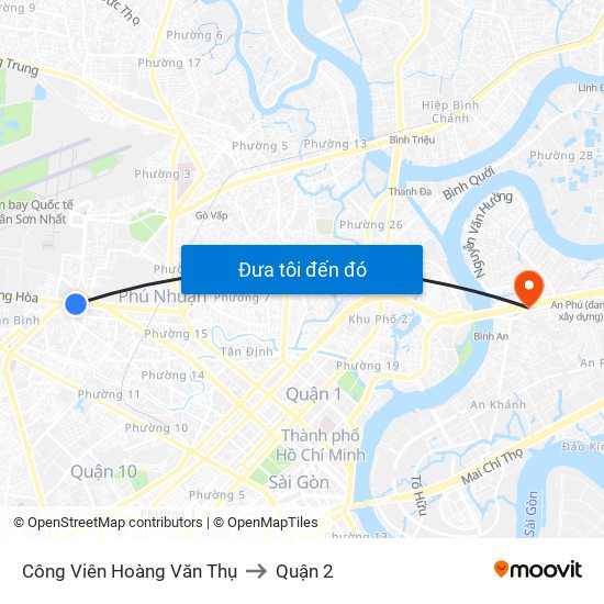 Công Viên Hoàng Văn Thụ to Quận 2 map