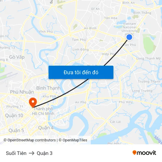 Suối Tiên to Quận 3 map