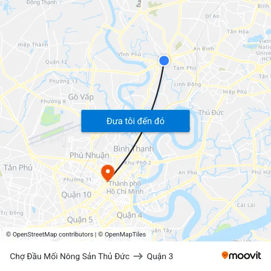 Chợ Đầu Mối Nông Sản Thủ Đức to Quận 3 map