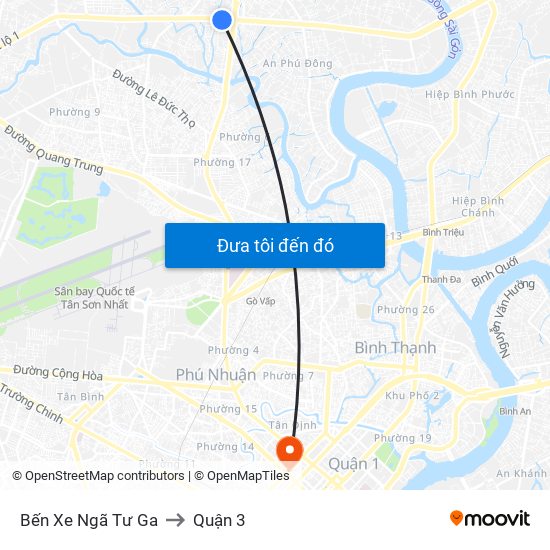 Bến Xe Ngã Tư Ga to Quận 3 map