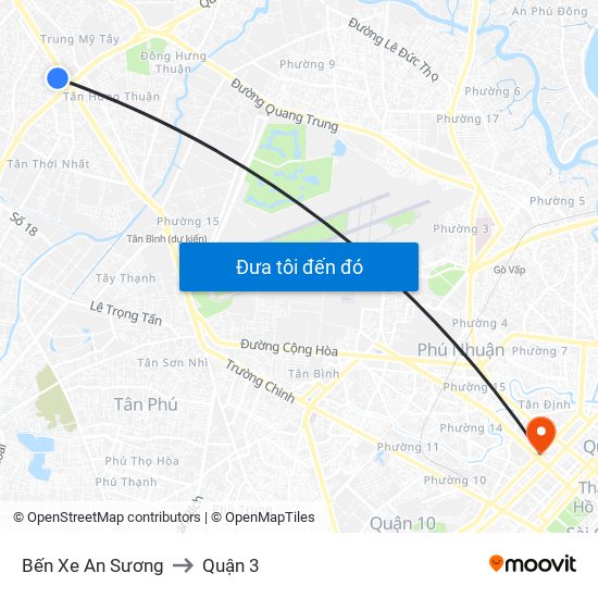 Bến Xe An Sương to Quận 3 map