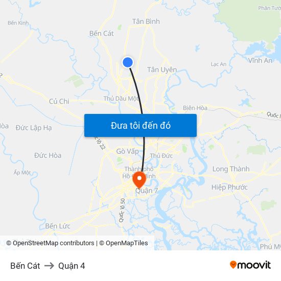 Bến Cát to Quận 4 map