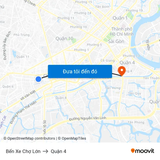 Bến Xe Chợ Lớn to Quận 4 map