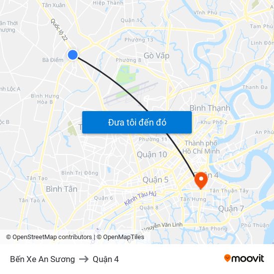 Bến Xe An Sương to Quận 4 map