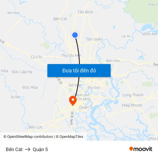 Bến Cát to Quận 5 map