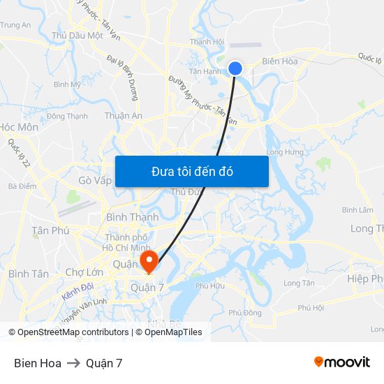 Bien Hoa to Quận 7 map