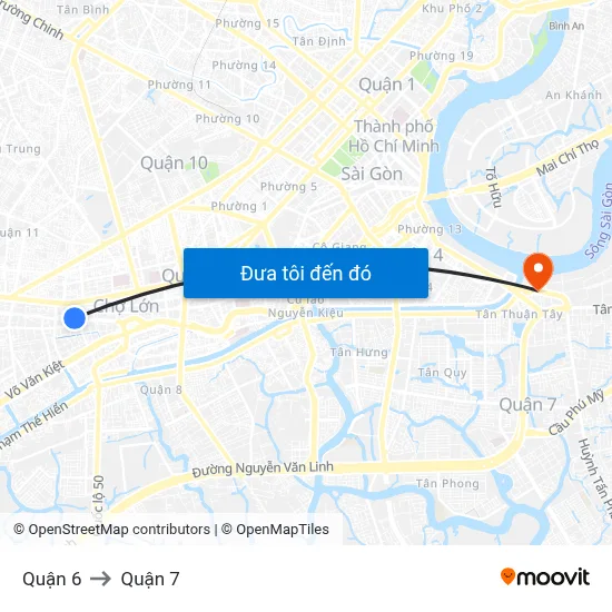 Quận 6 to Quận 7 map