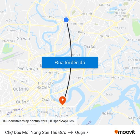 Chợ Đầu Mối Nông Sản Thủ Đức to Quận 7 map