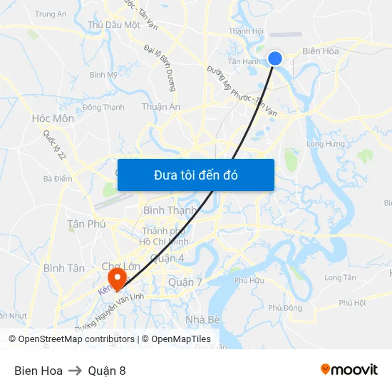 Bien Hoa to Quận 8 map
