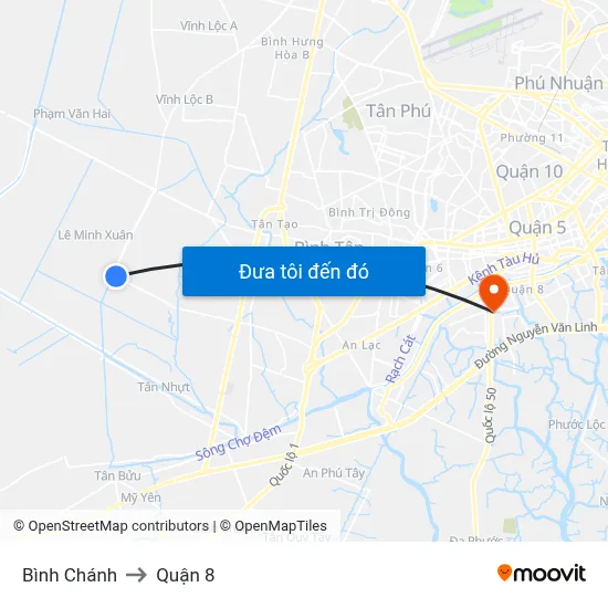 Bình Chánh to Quận 8 map