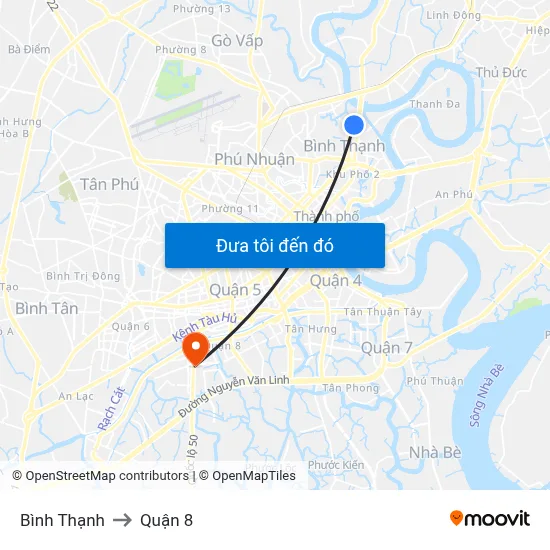 Bình Thạnh to Quận 8 map