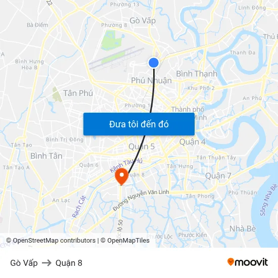 Gò Vấp to Quận 8 map