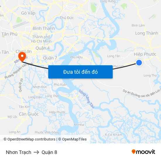 Nhơn Trạch to Quận 8 map