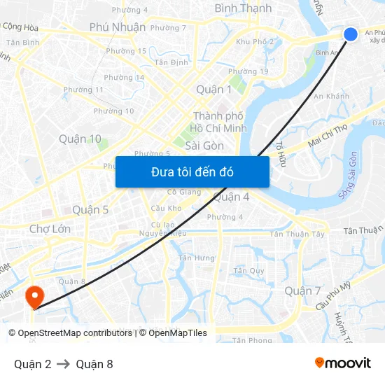 Quận 2 to Quận 8 map