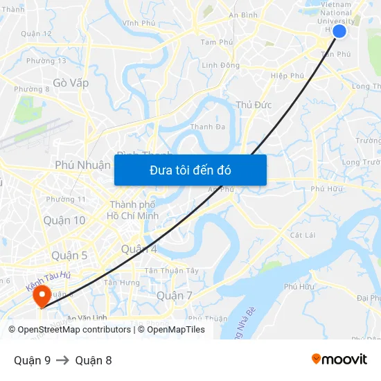 Quận 9 to Quận 8 map