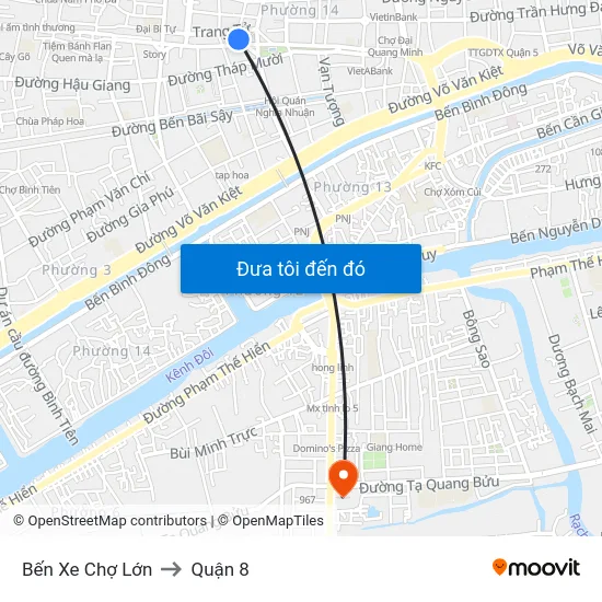 Bến Xe Chợ Lớn to Quận 8 map