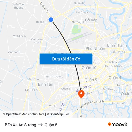 Bến Xe An Sương to Quận 8 map