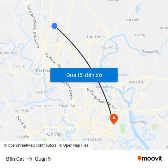 Bến Cát to Quận 9 map