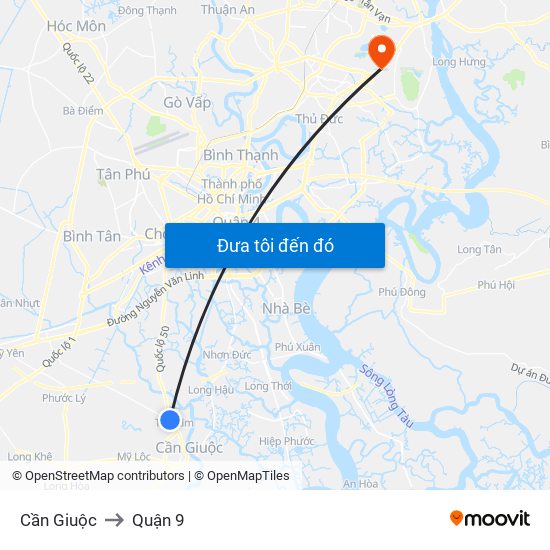 Cần Giuộc to Quận 9 map