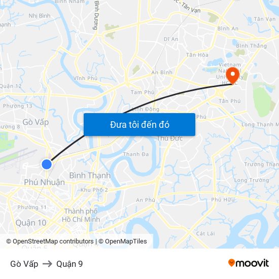 Gò Vấp to Quận 9 map