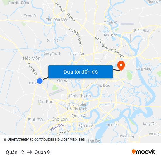 Quận 12 to Quận 9 map