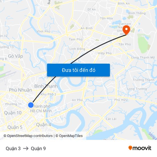 Quận 3 to Quận 9 map