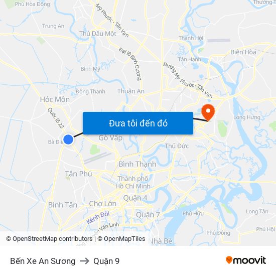 Bến Xe An Sương to Quận 9 map