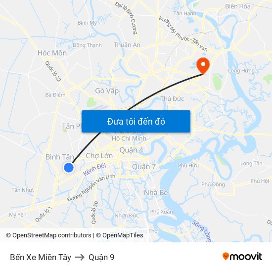 Bến Xe Miền Tây to Quận 9 map