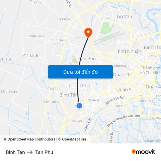 Binh Tan to Tan Phu map