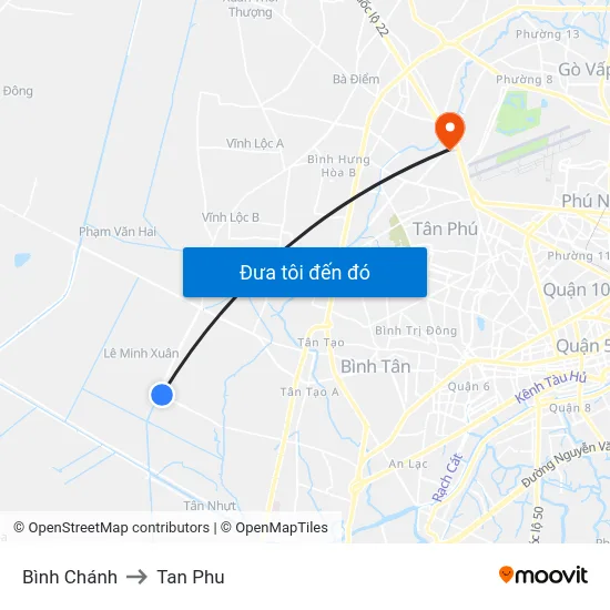 Bình Chánh to Tan Phu map