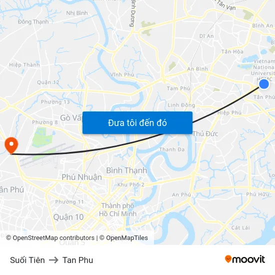 Suối Tiên to Tan Phu map