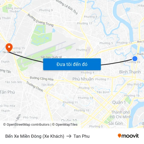 Bến Xe Miền Đông (Xe Khách) to Tan Phu map