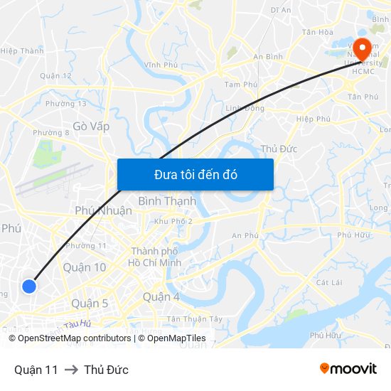 Quận 11 to Thủ Đức map