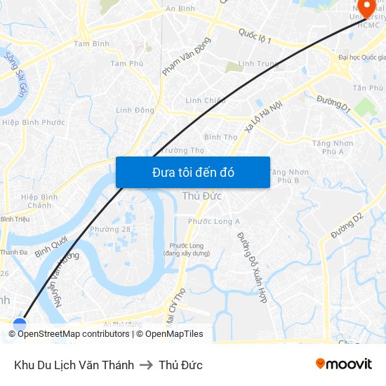 Khu Du Lịch Văn Thánh to Thủ Đức map