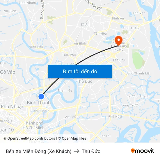 Bến Xe Miền Đông (Xe Khách) to Thủ Đức map