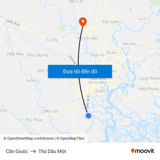 Cần Giuộc to Thủ Dầu Một map