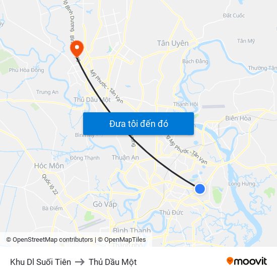 Khu Dl Suối Tiên to Thủ Dầu Một map