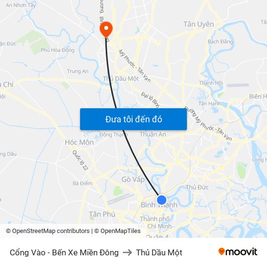 Cổng Vào - Bến Xe Miền Đông to Thủ Dầu Một map