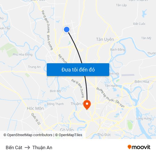 Bến Cát to Thuận An map