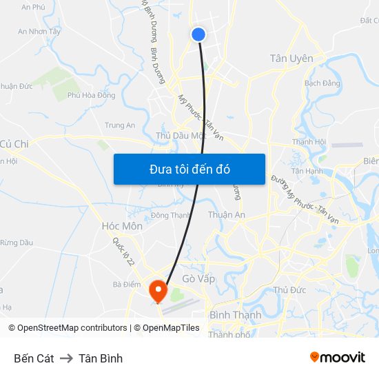 Bến Cát to Tân Bình map